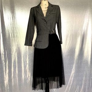 Midi Blazer Dress With Black Skirt Zipper Belt